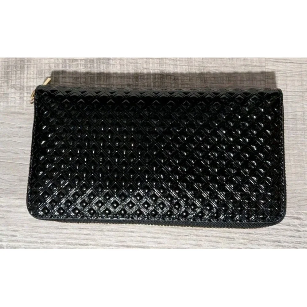 TORY BURCH Marion Party Black Embossed Leather Continental Zip Wallet